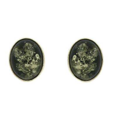 Nova Silver Green Amber Oval Stud Earrings