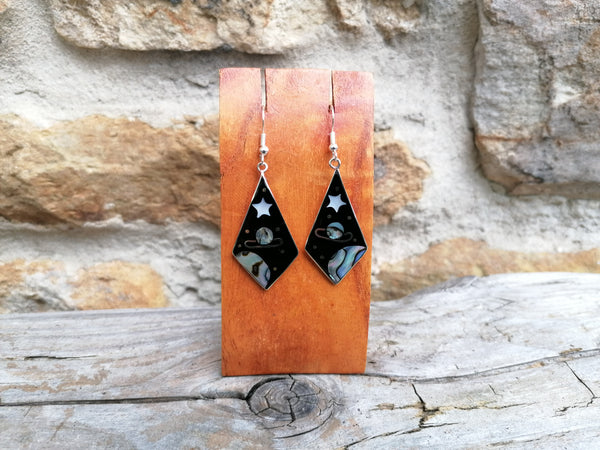 Large Black Saturno Diamond Cosmic Earrings