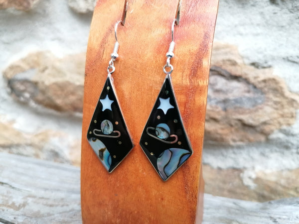 Large Black Saturno Diamond Cosmic Earrings