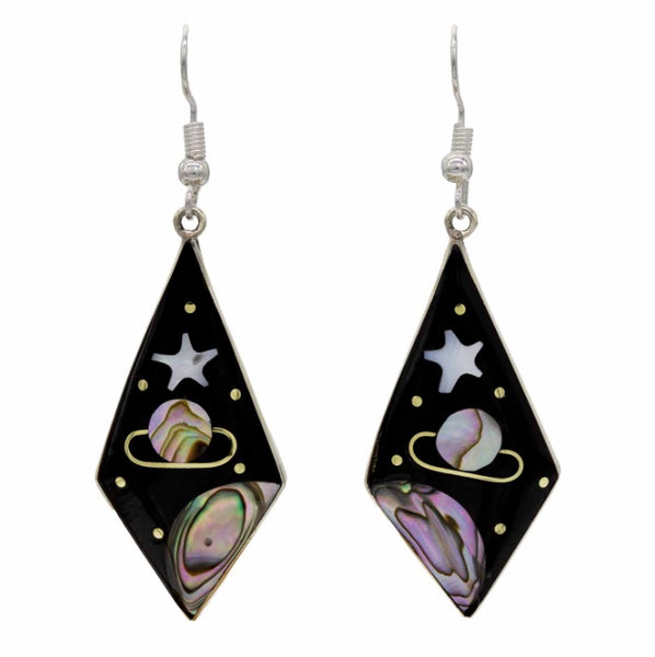Large Black Saturno Diamond Cosmic Earrings