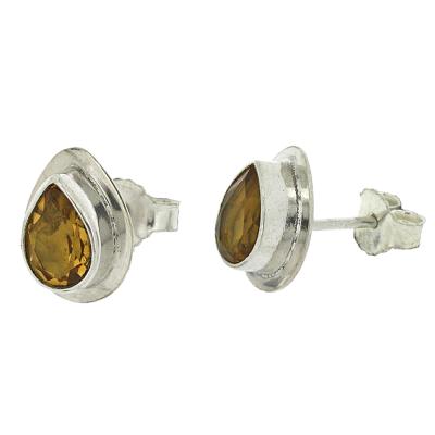 Nova Silver Citrine Faceted Teardrop Stud Earrings