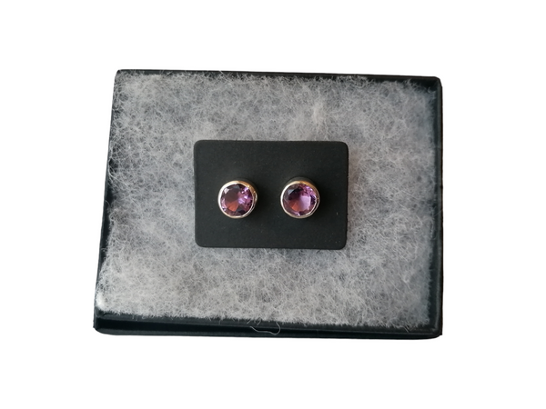 Nova Silver 8mm Round Faceted Amethyst Stud earrings