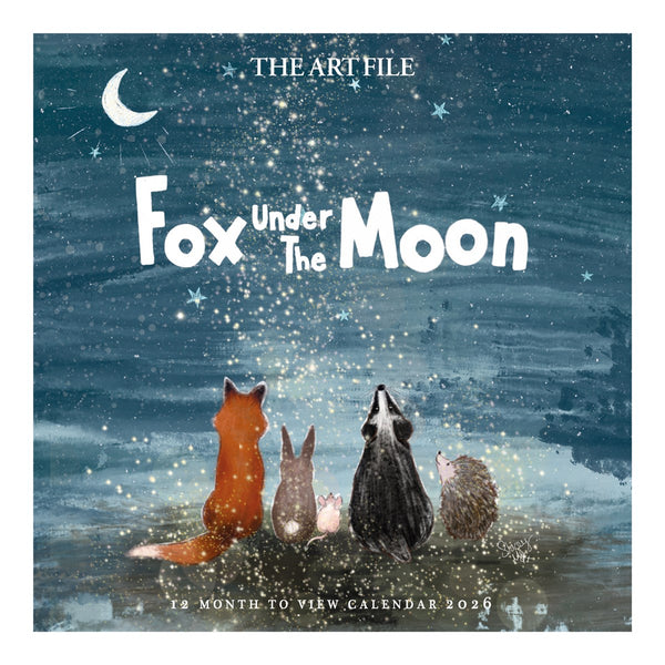 Calendar cover with foxes under the moon featuring 'The Art File Fox Under The Moon' text.