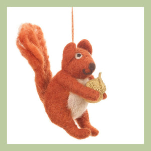 felt red squirrel hanging decoration holding acorn