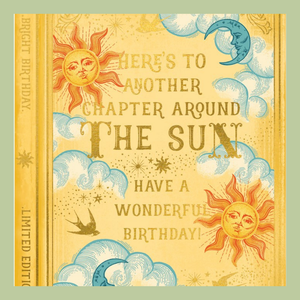 a green birthday card with storeybook design