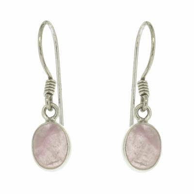Rose Quartz Cabochon Oval Silver Earrings