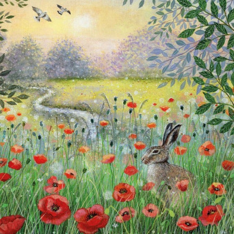 Hare and Poppies Greetings Card