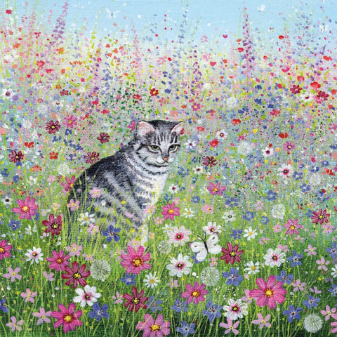 Cat in a Cottage Garden Greetings Card