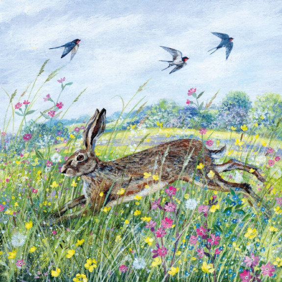 Hare and Swallows Greetings Card