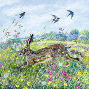Hare and Swallows Greetings Card