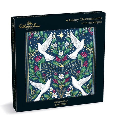Box of Catherine Rowe Christmas cards with doves and festive design