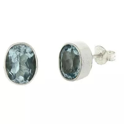 Nova Silver Large Blue Topaz Oval Stud Earrings