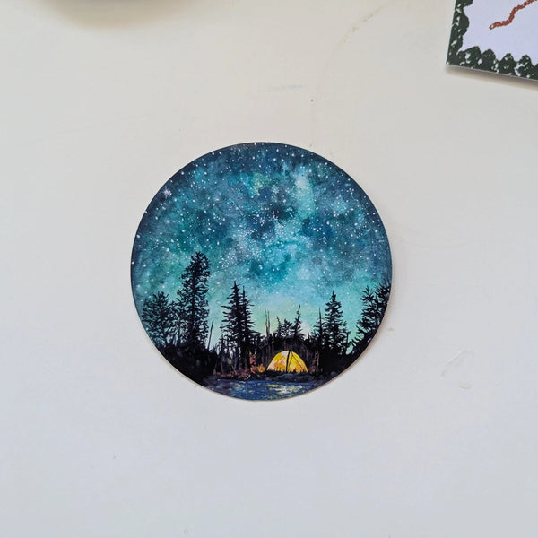 Camping at Night Vinyl Sticker