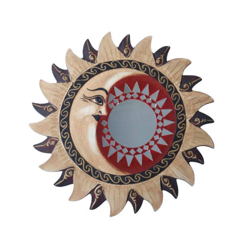 Decorative wall art with sun and moon design on a white background
