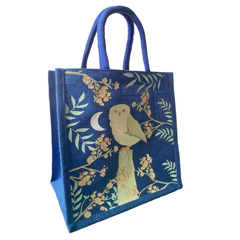 Owl and Moon Jute Shopper Bag