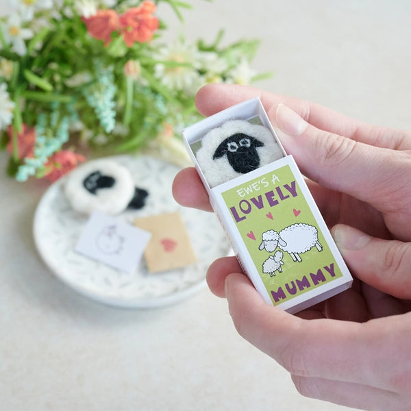 Ewe's Lovely Mum Wool Felt Sheep in a Matchbox