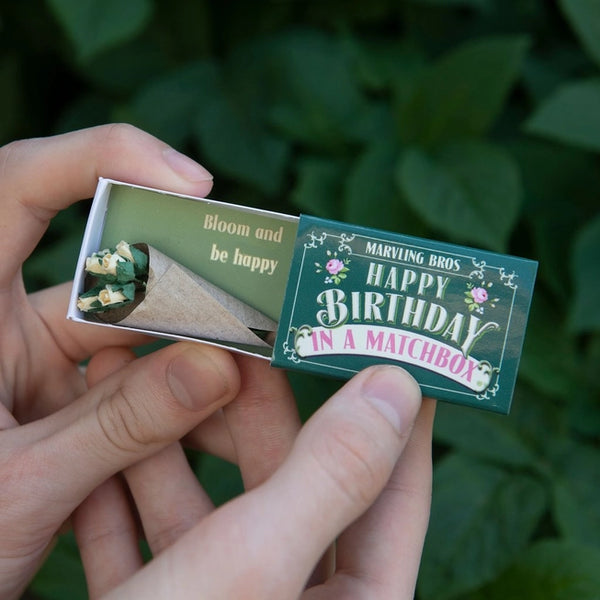 Happy Birthday Folk Art Mini Bouquet in a Matchbox