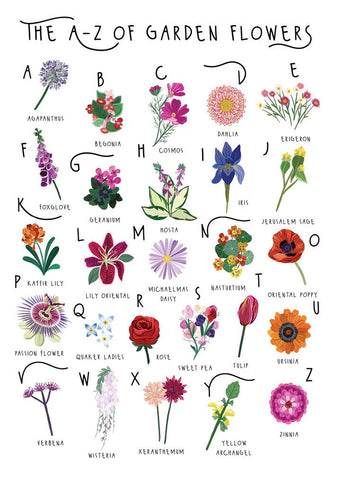 A-Z of Garden Flowers Greetings Card