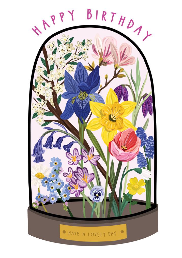 Happy Birthday Floral Bell Jar Greetings Card