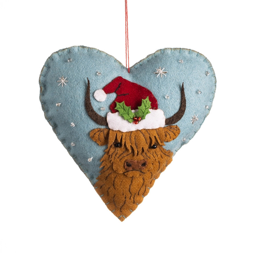 Festive Highland Coo Heart Hanging – Olive and Myrtle