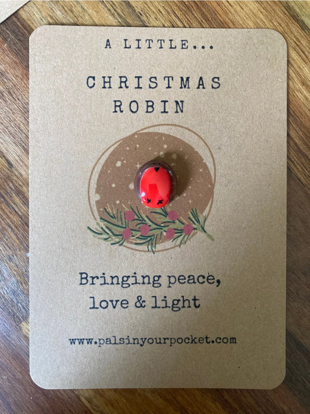 Christmas Robin Pocket Pebble with Bird Charm