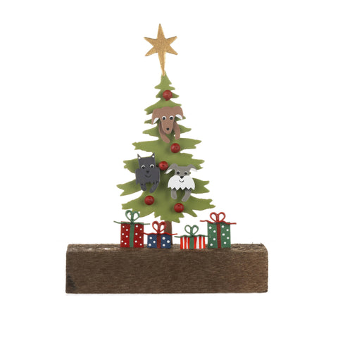 Decorative Christmas tree with animals and presents on a white background