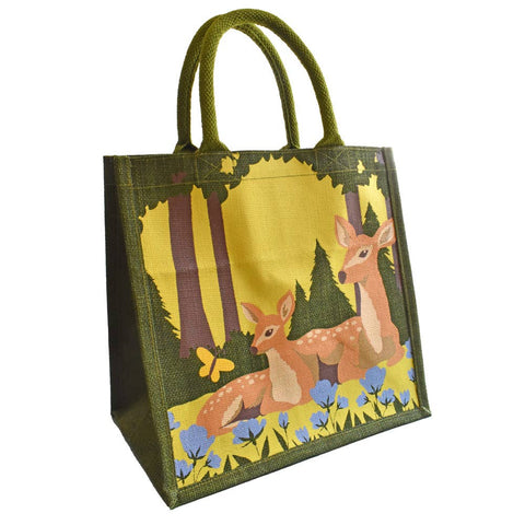 Reusable shopping bag with deer design on a white background