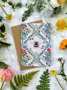 Cream Bee and Flowers Greetings Card CA40