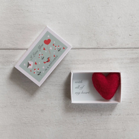 Wool Felt Heart and Love Message in a Matchbox