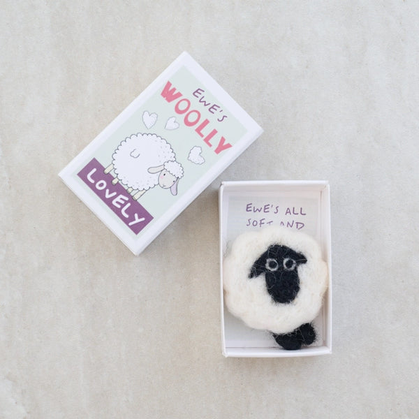 Ewe's Woolly Lovely Wool Felt Sheep in a Matchbox