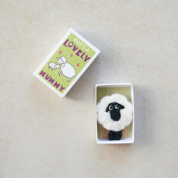 Ewe's Lovely Mum Wool Felt Sheep in a Matchbox