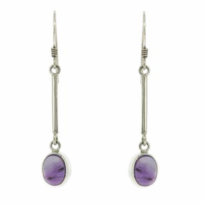 Amethyst Cabochon Long Drop Oval Earrings