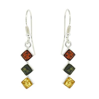 Nova Silver Trilogy Mixed Amber Drop Earrings