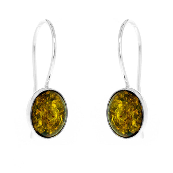 Nova Silver Classic Green Amber Oval Drop Earrings