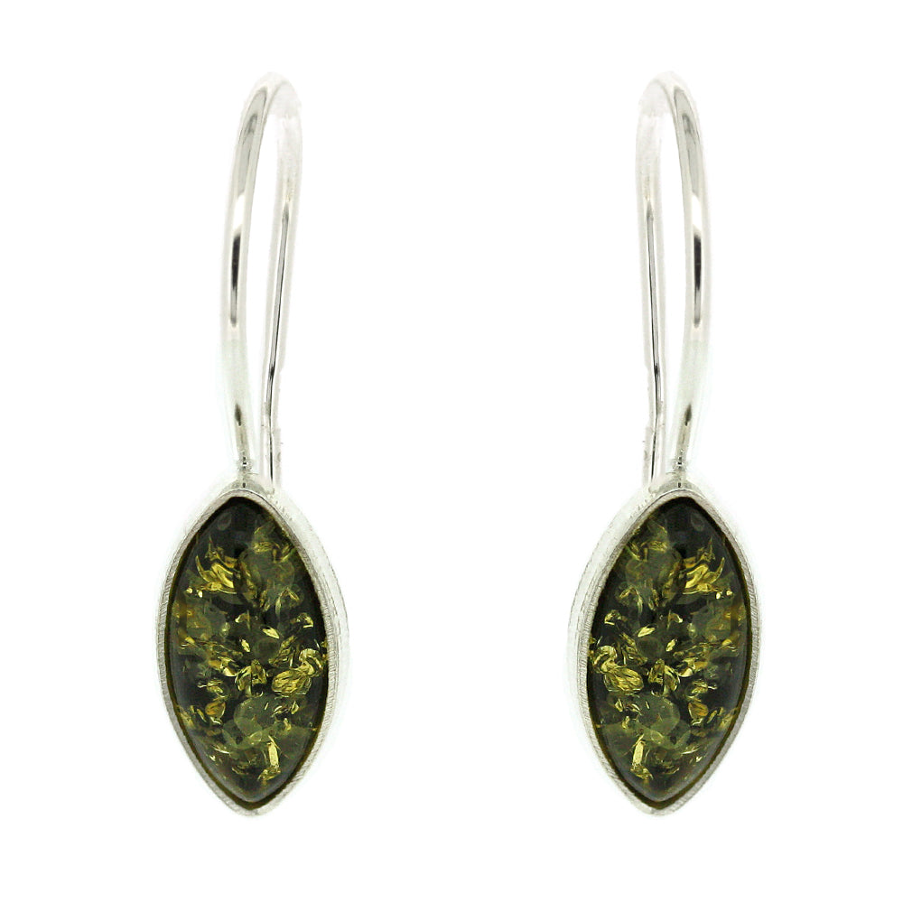 Nova Silver Marquise Green Amber Drop Earrings