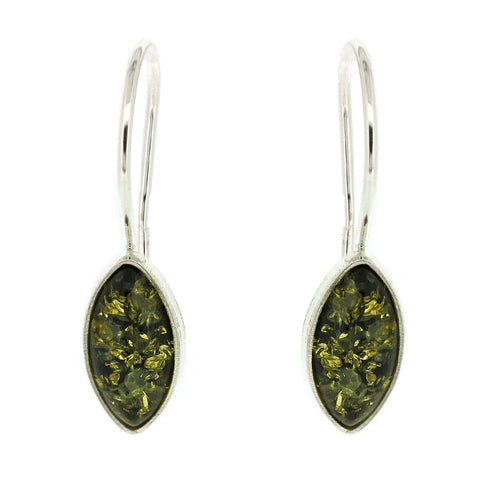 Nova Silver Marquise Green Amber Drop Earrings