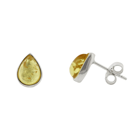 Nova Silver Lemon Amber Teardrp Stud Earrings