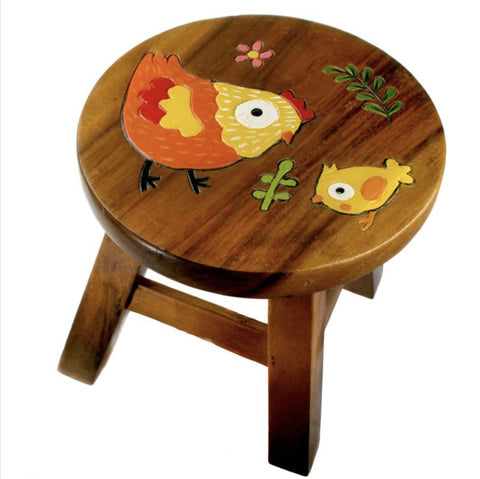 Hen and Chick Wooden Stool