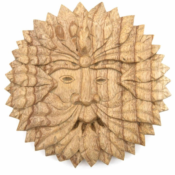 Hand Carved Green Man Wooden Plaque