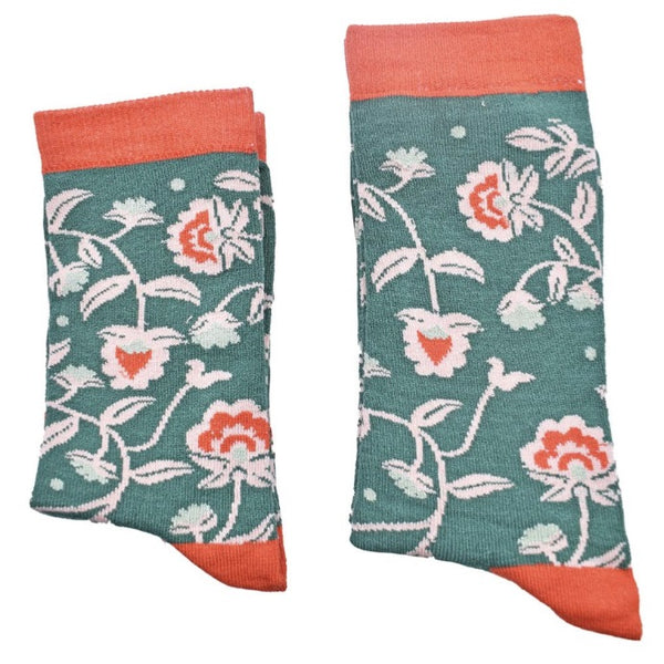 Green Floral Bamboo Socks, Uk Size 7-11, Fair Trade, Code GFL