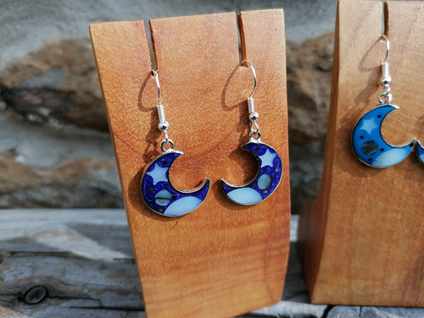 Small Cosmic Crescent Moon Earrings
