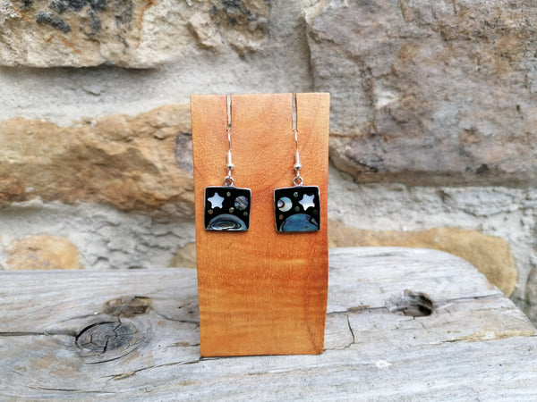 Square Black Cosmic Earrings