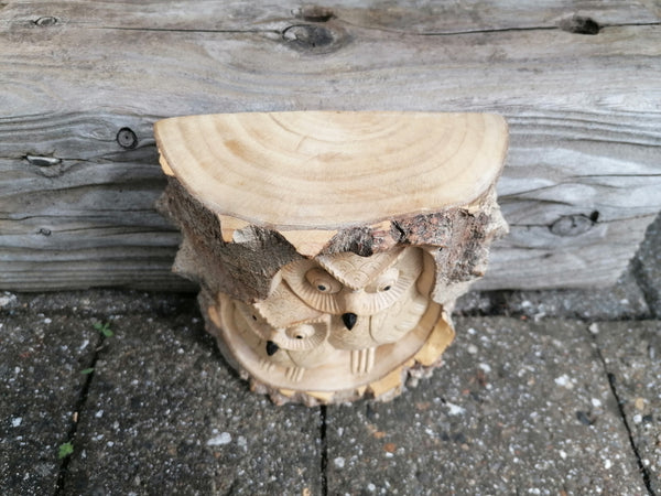 Owl Duo Carved Wooden Ornament