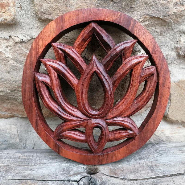 Ornate Lotus Wooden Plaque