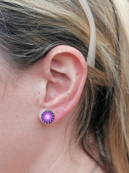 Pink Blended Striped Fimo Stud Earrings