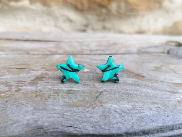 Green and Black Star Fimo Stud Earrings