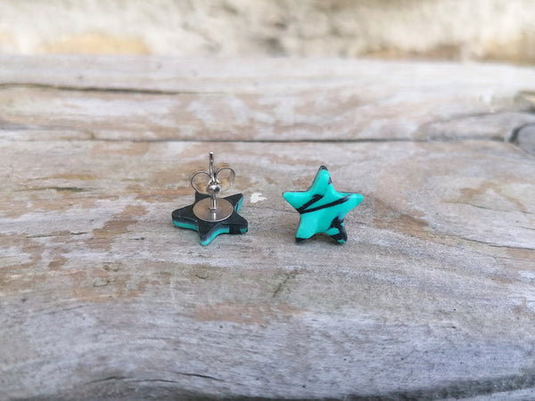 Green and Black Star Fimo Stud Earrings