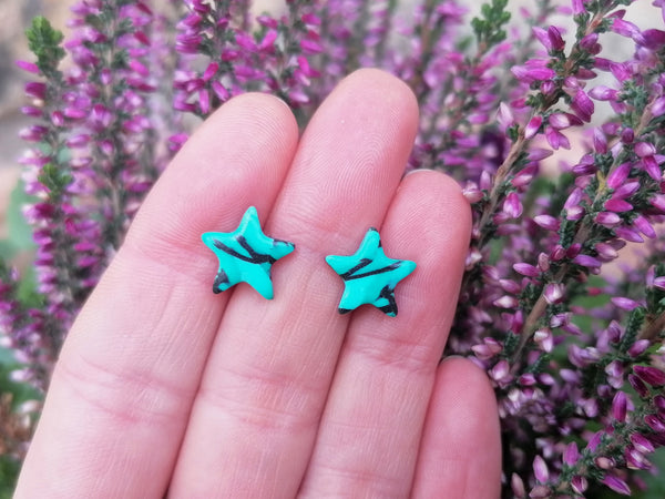 Green and Black Star Fimo Stud Earrings