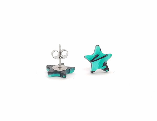Green and Black Star Fimo Stud Earrings