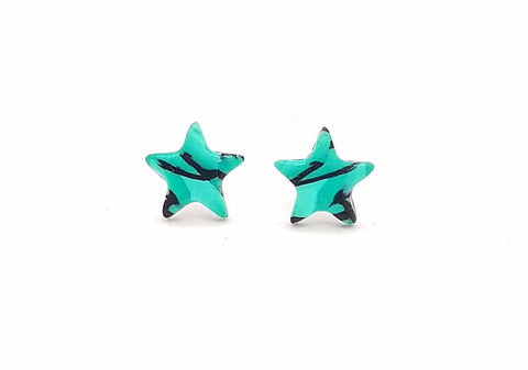 Green and Black Star Fimo Stud Earrings